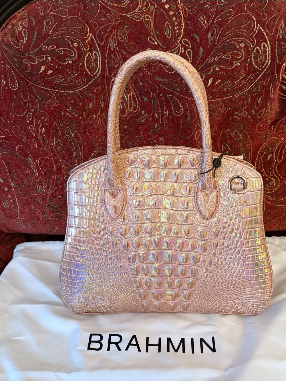Brahmin Rosetta Rose Gold Croc-Embossed Satchel - Picture 4 of 8